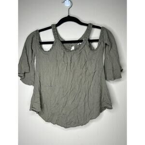 Women’s Size Extra Small XS inTu. Olive Green Cold Shoulder Blouse